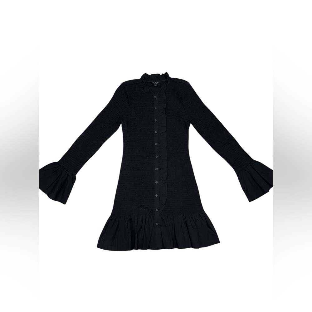J. Crew Cotton Smocked button-up Black mini  dress Size Small - Picture 2 of 8